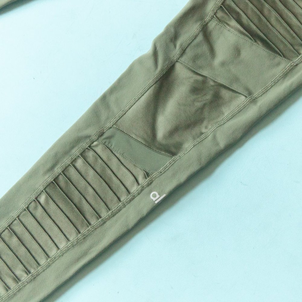 ALO Yoga Olive Green High-Waist Moto Leggings - Picture 3 of 10
